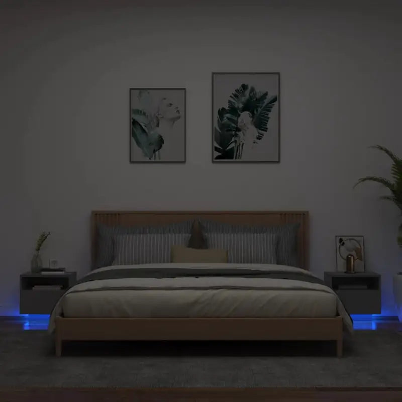 Nachtkastjes met rgb led-verlichting en duurzaam bewerkt hout - Zwart / 2 - Nachtkastjes
