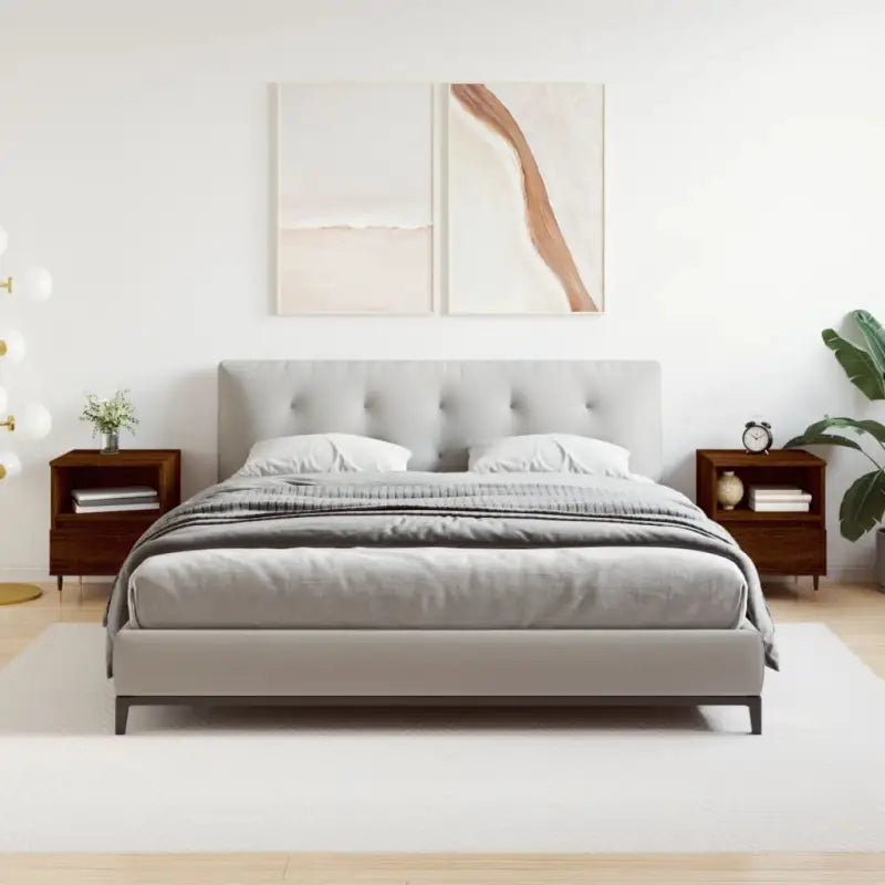 Nachtkastjes van bewerkt hout met metalen poten voor een elegante uitstraling - bruin eikenkleur / 2 - Nachtkastjes