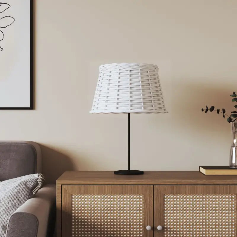 Natuurlijke wicker lampenkap met houder gat voor sfeervolle verlichting - Wit / Ø 38 x 23 cm - Lampenkappen