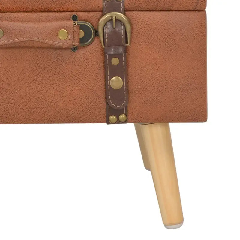 Opberg- en halbankje met massief houten poten en kunstlederen bekleding - Tan - Opberg- & halbankjes