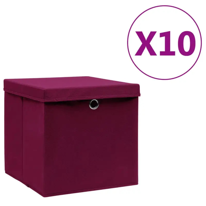 Opbergdozen van nonwoven stof voor lichte en stijlvolle opbergoplossingen - Donkerrood met deksels / 10 - Opbergdozen