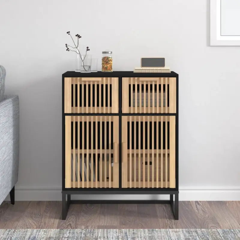 Opbergkast met ijzeren poot en bewerkt hout voor een tijdloos interieur - Zwart / 1 - Opbergkasten & lockerkasten