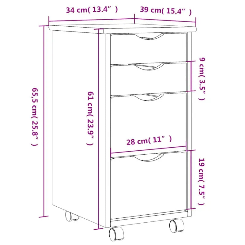 Opbergkast met wielen van massief grenenhout voor gemakkelijk schoonmaken - Opbergkasten & lockerkasten
