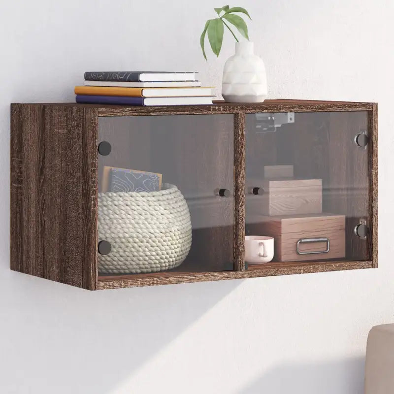 Opbergkasten met glazen deuren voor een lege muur decoratie - bruin eikenkleur / 1 - Opbergkasten & lockerkasten