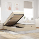 Ottomaan bed met ruime opbergruimte en crème materiaal vulling - Crème / 200 x 200 cm - Bedden & bedframes