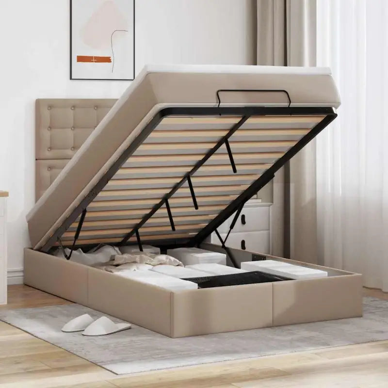 Ottomaanse bed met matras in wit materiaal en ruime opbergruimte - cappucino / 120 x 200 cm - Bedden & bedframes
