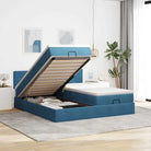 Ottomaanse bed met ruime opbergruimte en roze materiaal vulling - Donkerblauw / 160 x 200 cm / Blok met vierkanten