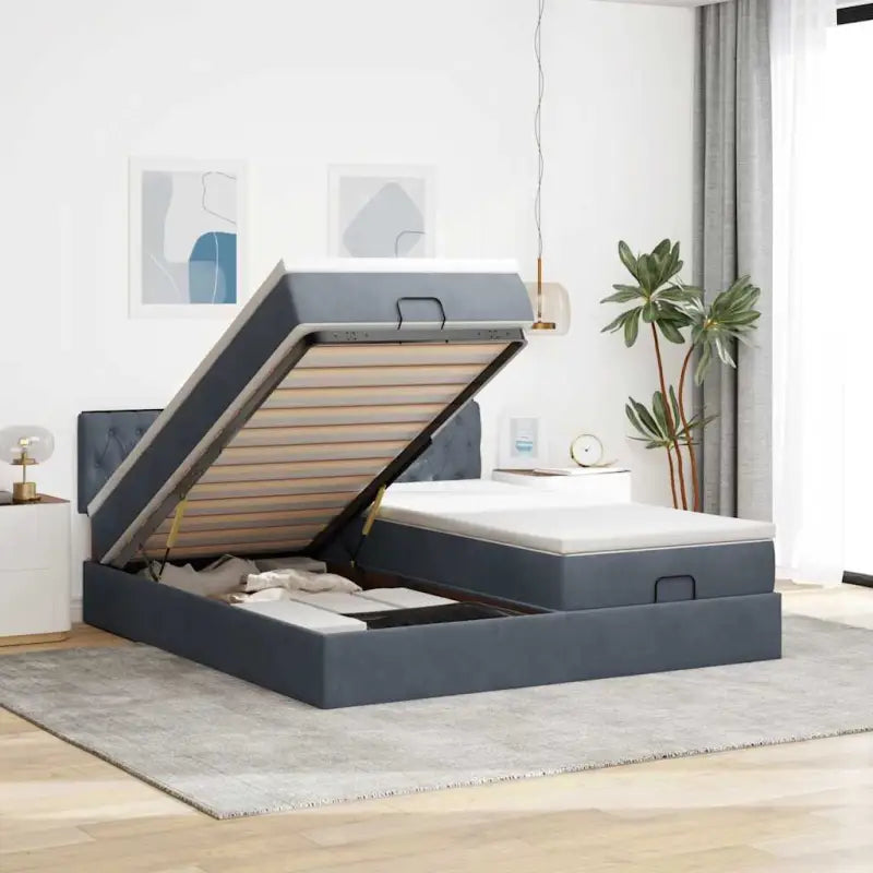 Ottomaanse bed met ruime opbergruimte en roze materiaal vulling - Donkergrijs / 200 x 200 cm / Getuft ontwerp - Bedden