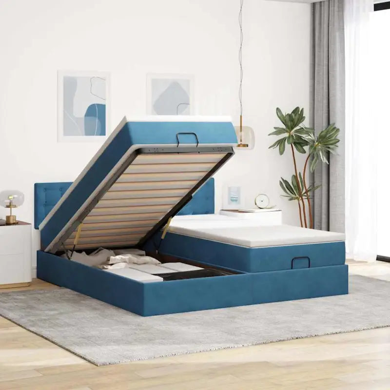 Ottomaanse bed met ruime opbergruimte en roze materiaal vulling - Donkerblauw / 160 x 200 cm / knopen - Bedden &