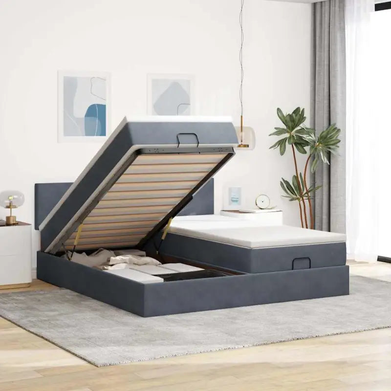 Ottomaanse bed met ruime opbergruimte en roze materiaal vulling - Donkergrijs / 160 x 200 cm / Effen ontwerp - Bedden &