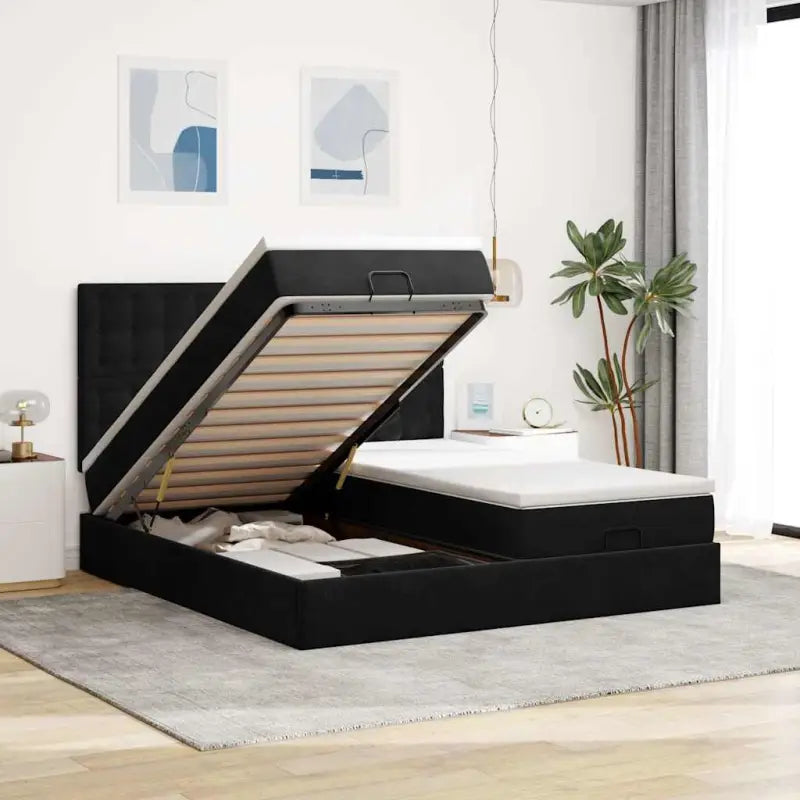 Ottomaanse bed met ruime opbergruimte en zwart materiaal - Zwart / 180 x 200 cm / knopen - Bedden & bedframes