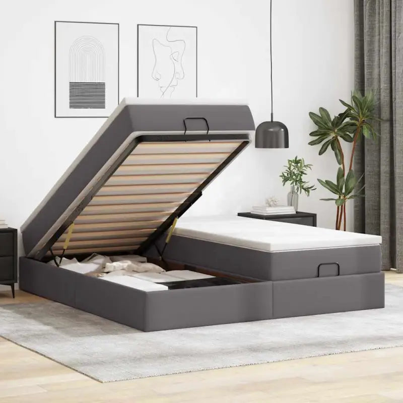 Ottomaanse bed met ruime opbergruimte en zwart materiaal - Grijs / 200 x 200 cm - Bedden & bedframes
