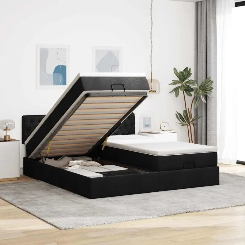 Ottomaanse bed met ruime opbergruimte en zwart materiaal voor comfort - Zwart / 200 x 200 cm / Getuft ontwerp - Bedden