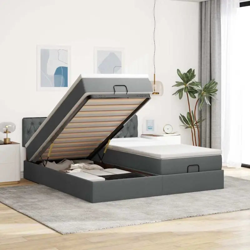 Ottomaanse bed met ruime opbergruimte in lichtgrijs materiaal - Donkergrijs / 200 x 200 cm / Getuft ontwerp - Bedden &