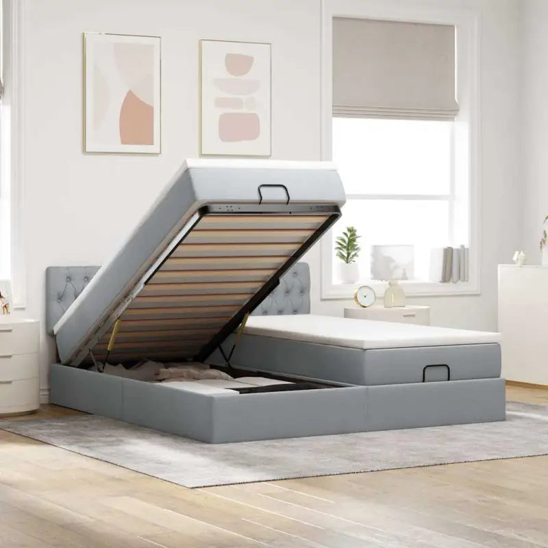 Ottomaanse bed met ruime opbergruimte in lichtgrijs materiaal - Lichtgrijs / 200 x 200 cm / Getuft ontwerp - Bedden &
