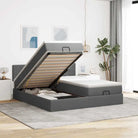 Ottomaanse bed met ruime opbergruimte in lichtgrijs materiaal - Donkergrijs / 180 x 200 cm / Blok met vierkanten