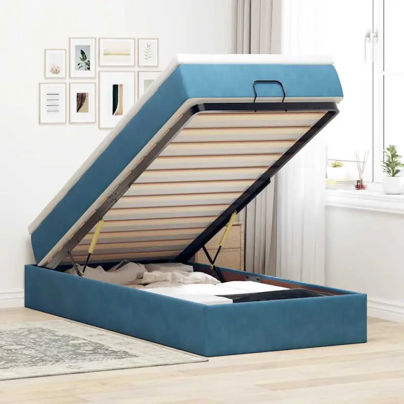 Ottomaanse bed met ruime opbergruimte in zwart materiaal - Donkerblauw / 90 x 200 cm - Bedden & bedframes