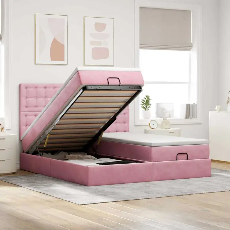 Ottomaanse bed met ruime opbergruimte in zwart materiaal - Roze / 180 x 200 cm / knopen - Bedden & bedframes