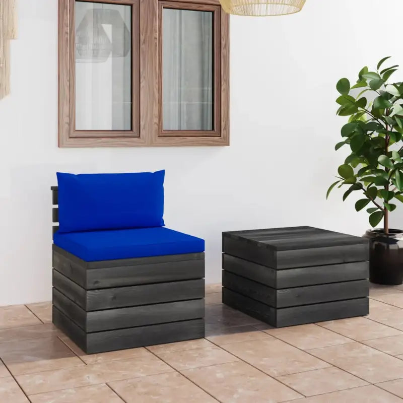 Pallet tuinset van massief grenenhout met kussens voor ontspanning - Blauw - Tuinsets
