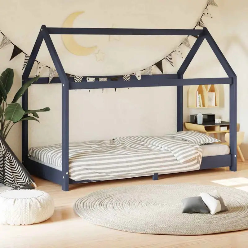 Peuter- en kinderbed met massief grenenhout en boomhut-stijl - Grijs / 80 x 160 cm - Peuter- & kinderbedden