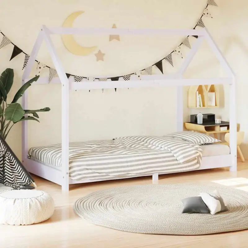 Peuter- en kinderbed met massief grenenhout en boomhut-stijl - Wit / 80 x 160 cm - Peuter- & kinderbedden