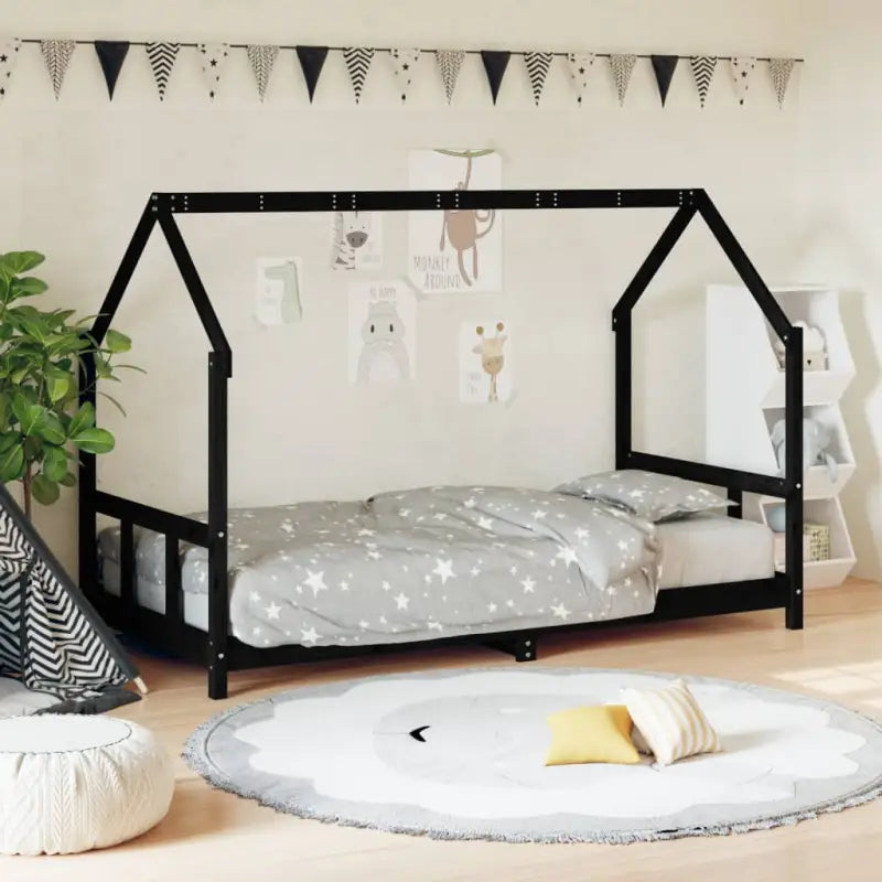 Peuter en kinderbed met massief grenenhout voor een gezellige slaapkamer - Zwart / 90 x 190 cm - Peuter- & kinderbedden