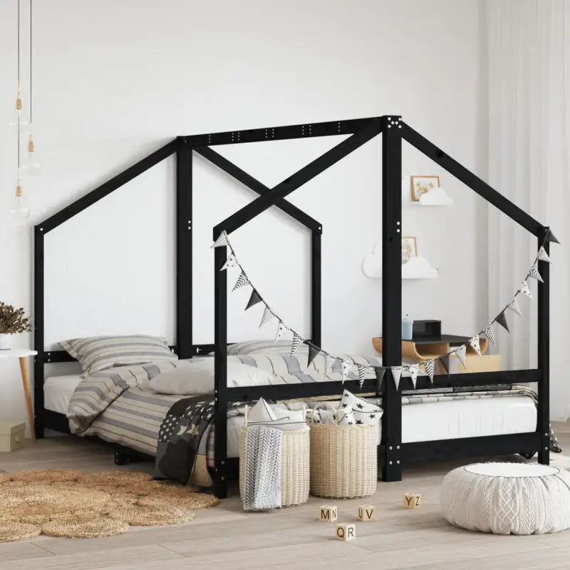 Peuter en kinderbed met massief grenenhout voor een gezellige slaapkamer - Zwart / 2 x (80 x 200) cm - Peuter- &