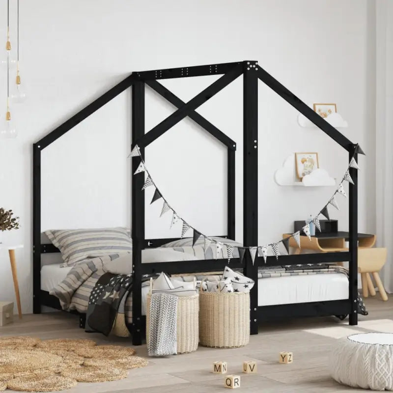 Peuter en kinderbed met massief grenenhout voor een gezellige slaapkamer - Zwart / 2 x (70 x 140) cm - Peuter- &