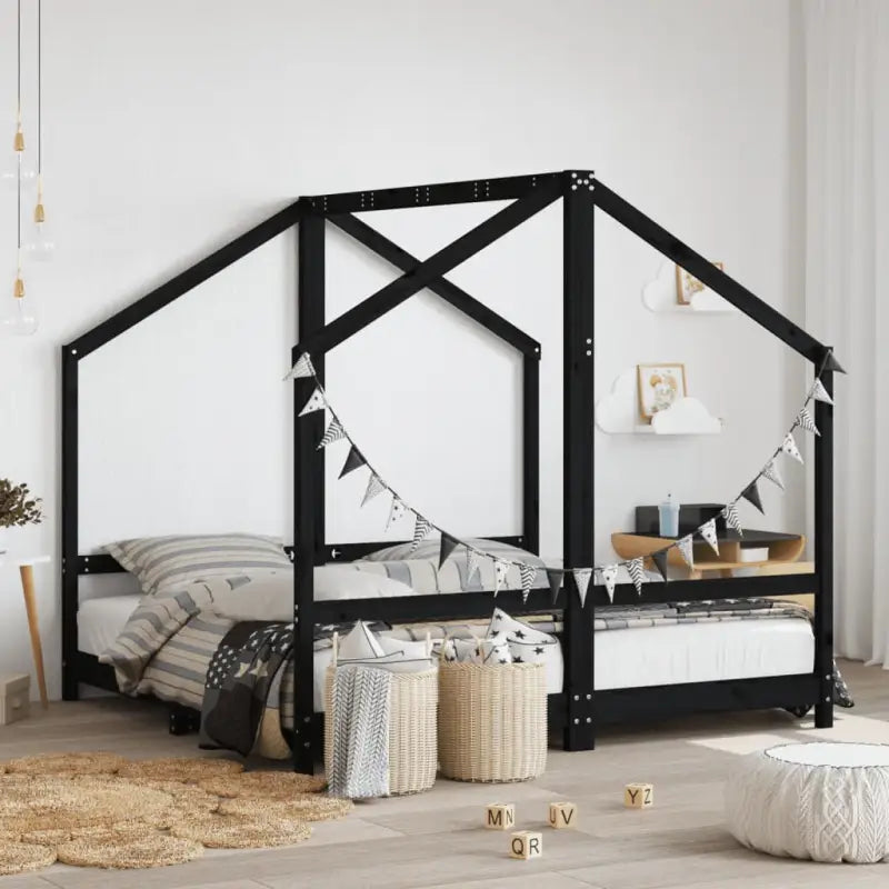 Peuter en kinderbed met massief grenenhout voor een gezellige slaapkamer - Zwart / 2 x (80 x 160) cm - Peuter- &