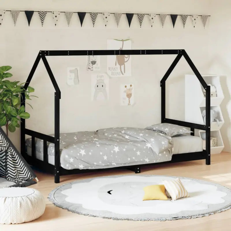 Peuter en kinderbed met massief grenenhout voor een gezellige slaapkamer - Zwart / 90 x 200 cm - Peuter- & kinderbedden