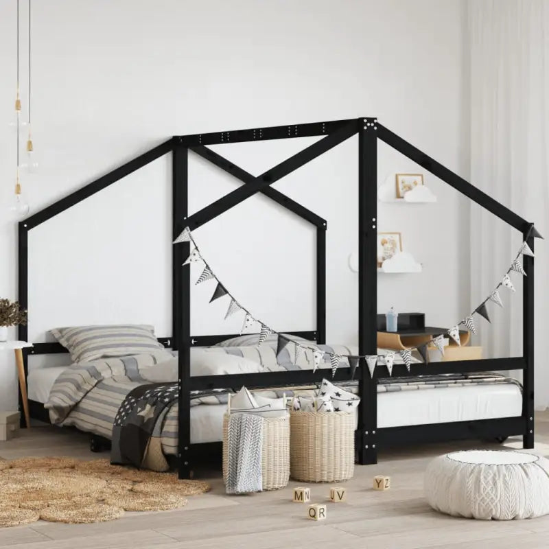 Peuter en kinderbed met massief grenenhout voor een gezellige slaapkamer - Zwart / 2 x (90 x 190) cm - Peuter- &