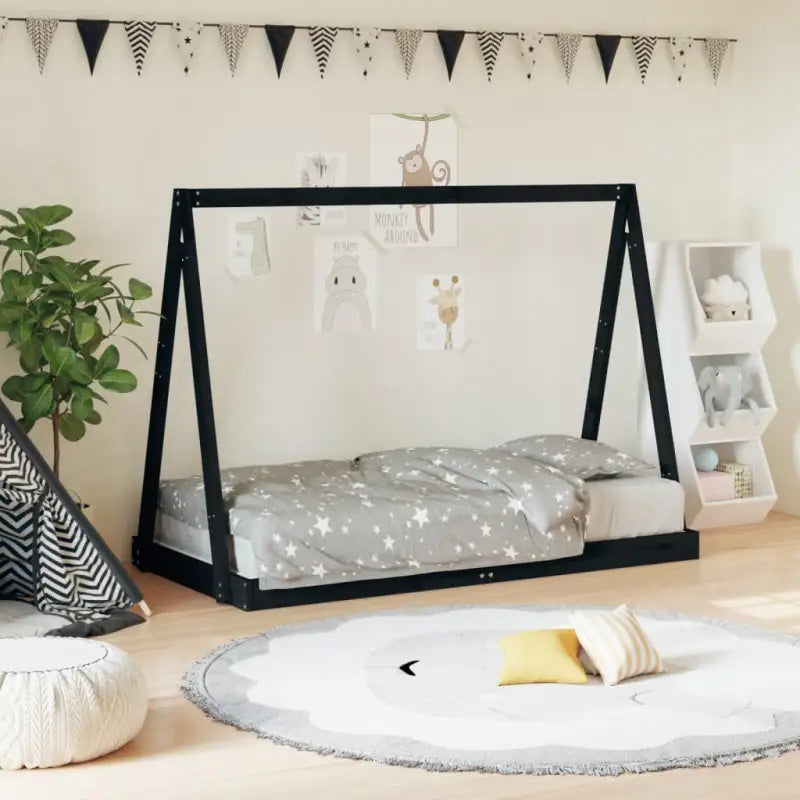 Peuter- En Kinderbed Met Massief Grenenhout Voor Een Knus Thema - Zwart / 80 x 160 cm - Peuter- & kinderbedden