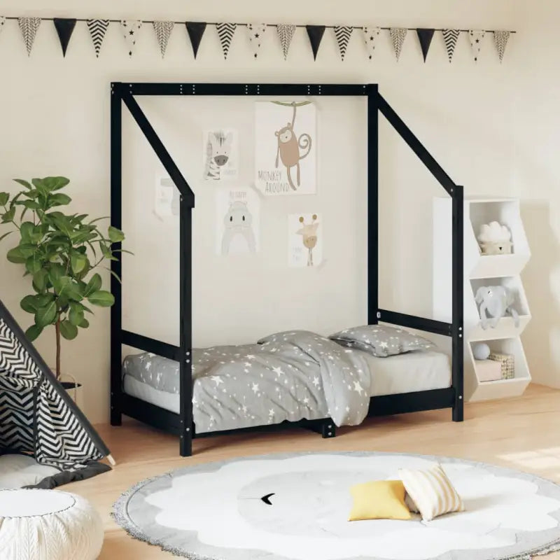 Peuter en Kinderbed met massief grenenhout voor een natuurlijke slaapkamer - Zwart / 70 x 140 cm - Peuter- &