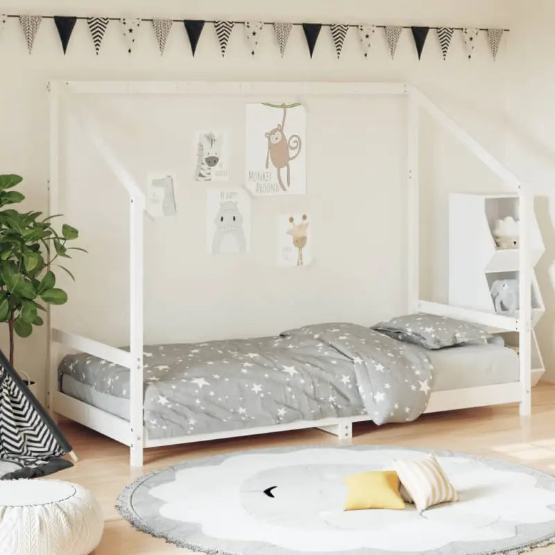 Peuter en Kinderbed met massief grenenhout voor een natuurlijke slaapkamer - Wit / 90 x 190 cm - Peuter- & kinderbedden