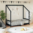 Peuter en Kinderbed met massief grenenhout voor een natuurlijke slaapkamer - Zwart / 80 x 160 cm - Peuter- &