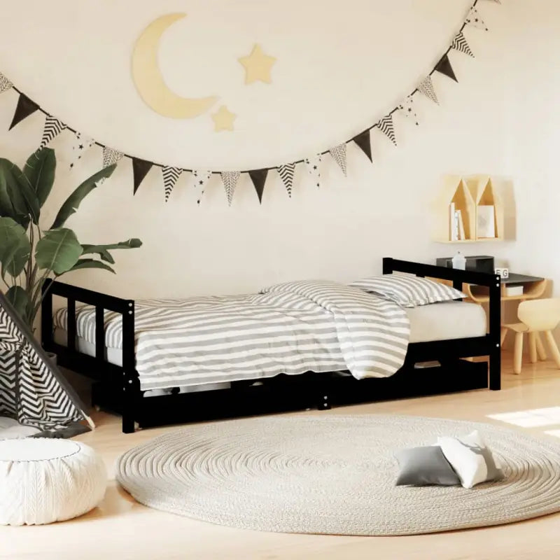 Peuter- en kinderbedden van massief grenenhout met tijdloos design - Zwart / 90 x 190 cm - Peuter- & kinderbedden