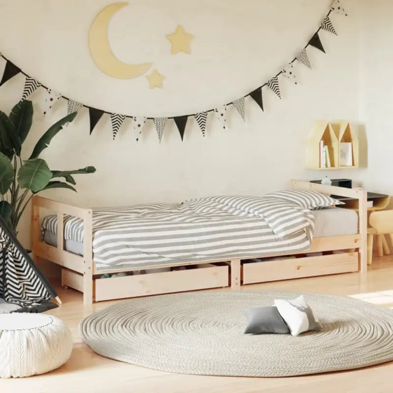 Peuter- en kinderbedden van massief grenenhout met tijdloos design - Naturel / 80 x 200 cm - Peuter- & kinderbedden