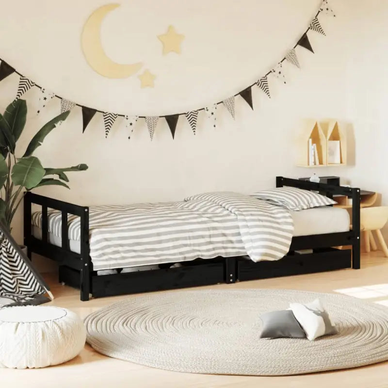 Peuter- en kinderbedden van massief grenenhout met tijdloos design - Zwart / 90 x 200 cm - Peuter- & kinderbedden