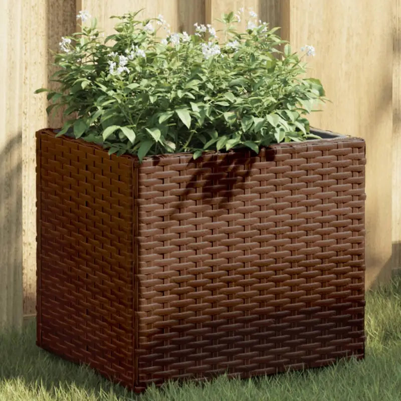 Plantenbak in poly rattan met nonwoven zak voor buitengebruik - Bruin / 36 x 30 x 32 cm / 2 - Bloempotten &