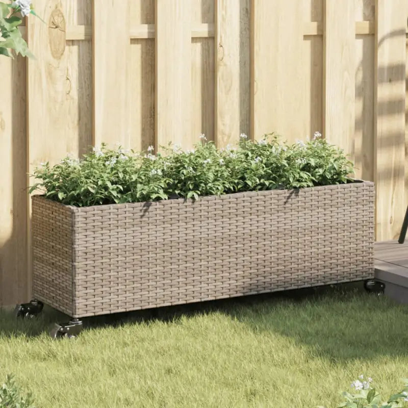 Plantenbak in poly rattan met nonwoven zak voor buitengebruik - Grijs / 107 x 32 x 38 cm / 1 - Bloempotten &