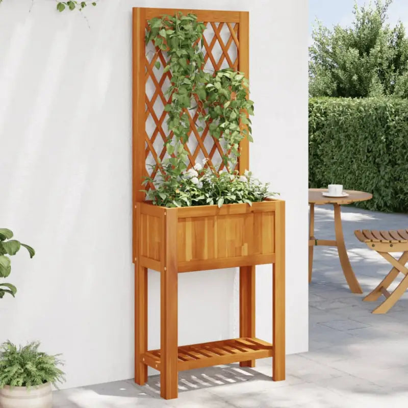 Plantenbak met latwerk van massief acaciahout voor tuin en terras - 55 x 29.5 x 152 cm / 1 - Bloempotten & plantenbakken