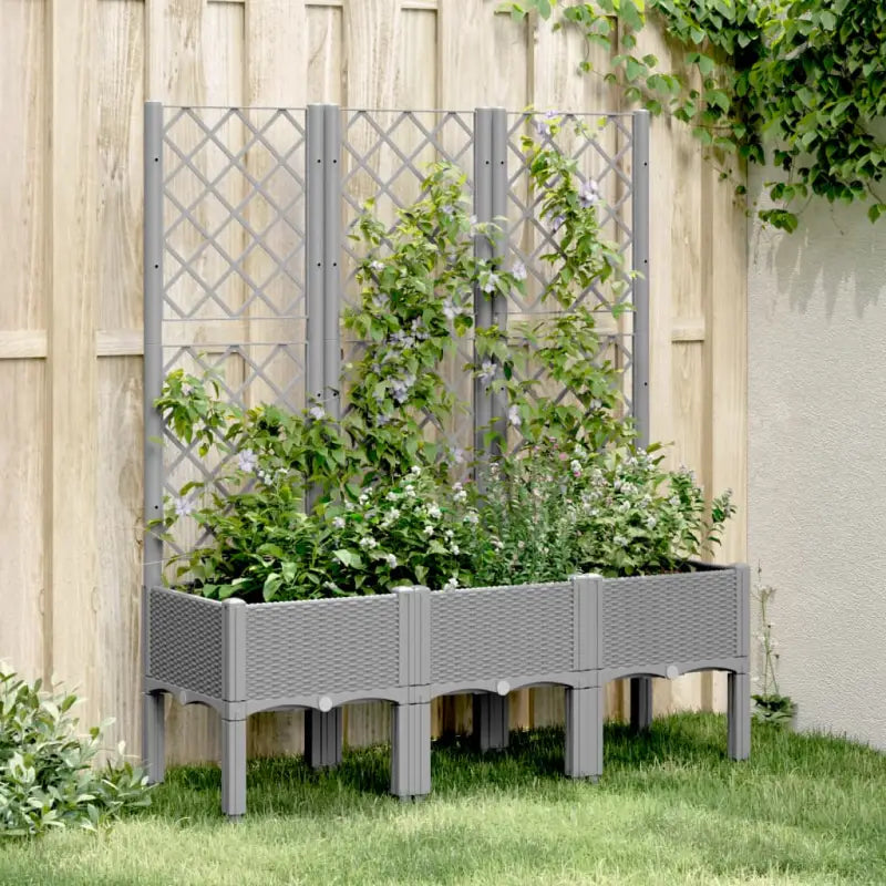 Plantenbak met latwerk voor klimplanten in tuin of op terras - Lichtgrijs / 120 x 40 x 142 cm / 1 - Bloempotten &