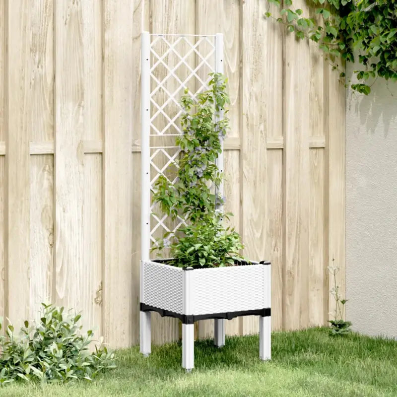 Plantenbak met latwerk voor klimplanten in tuin of op terras - Wit / 40 x 40 x 142 cm / 1 - Bloempotten & plantenbakken