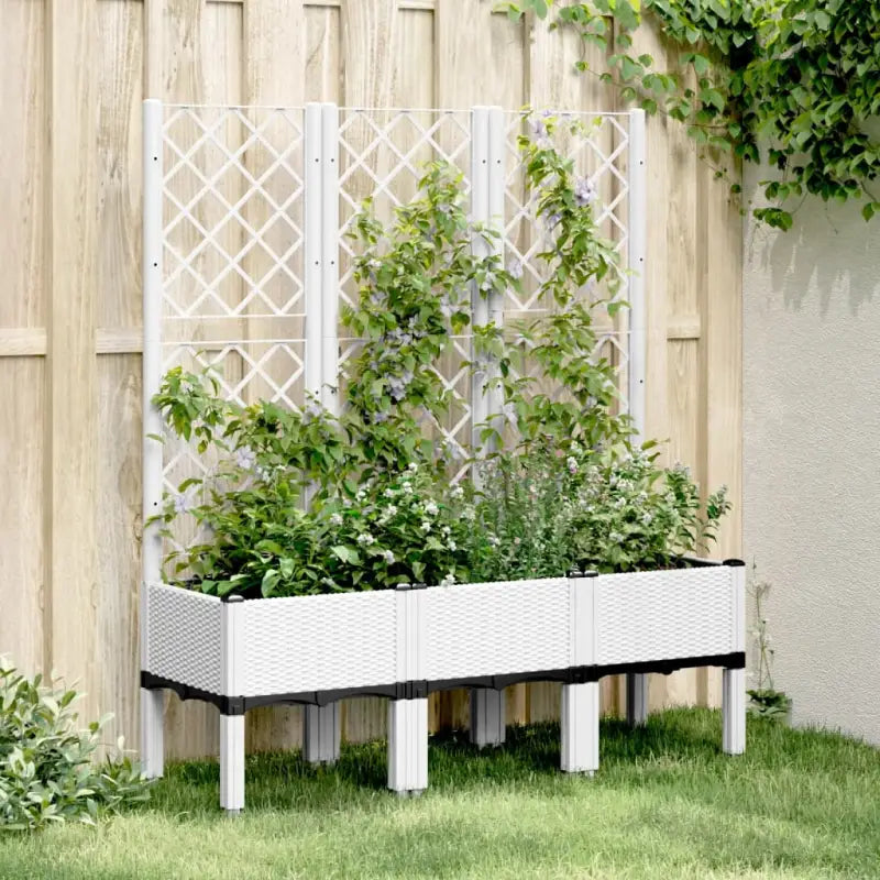Plantenbak met latwerk voor klimplanten in tuin of op terras - Wit / 120 x 40 x 142 cm / 1 - Bloempotten & plantenbakken