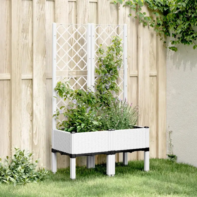 Plantenbak met latwerk voor klimplanten in tuin of op terras - Wit / 80 x 40 x 142 cm / 1 - Bloempotten & plantenbakken
