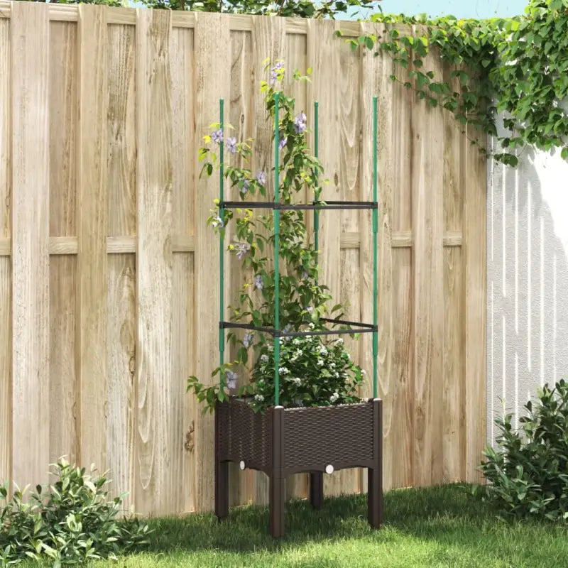 Plantenbak met latwerk voor klimplanten in tuin of terras - Bruin / 40 x 40 x 142.5 cm / 1 - Bloempotten & plantenbakken