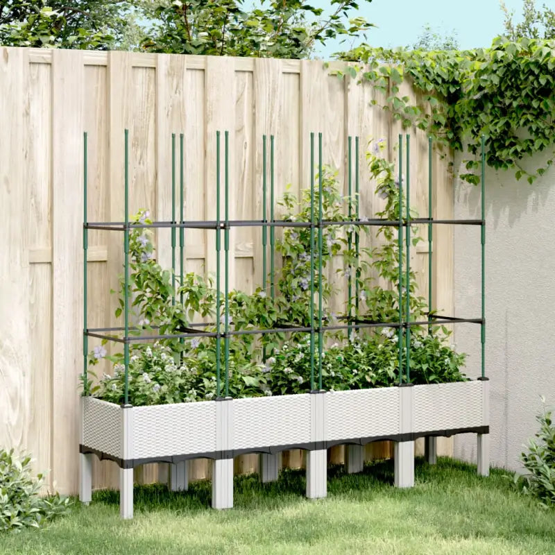 Plantenbak met latwerk voor klimplanten in tuin of terras - Wit / 160 x 40 x 142.5 cm / 1 - Bloempotten & plantenbakken