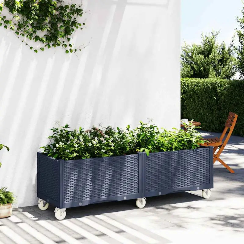 Plantenbak met wielen voor tuin en terras - Blauwgrijs / 160 x 50 x 54 cm / 1 - Bloempotten & plantenbakken