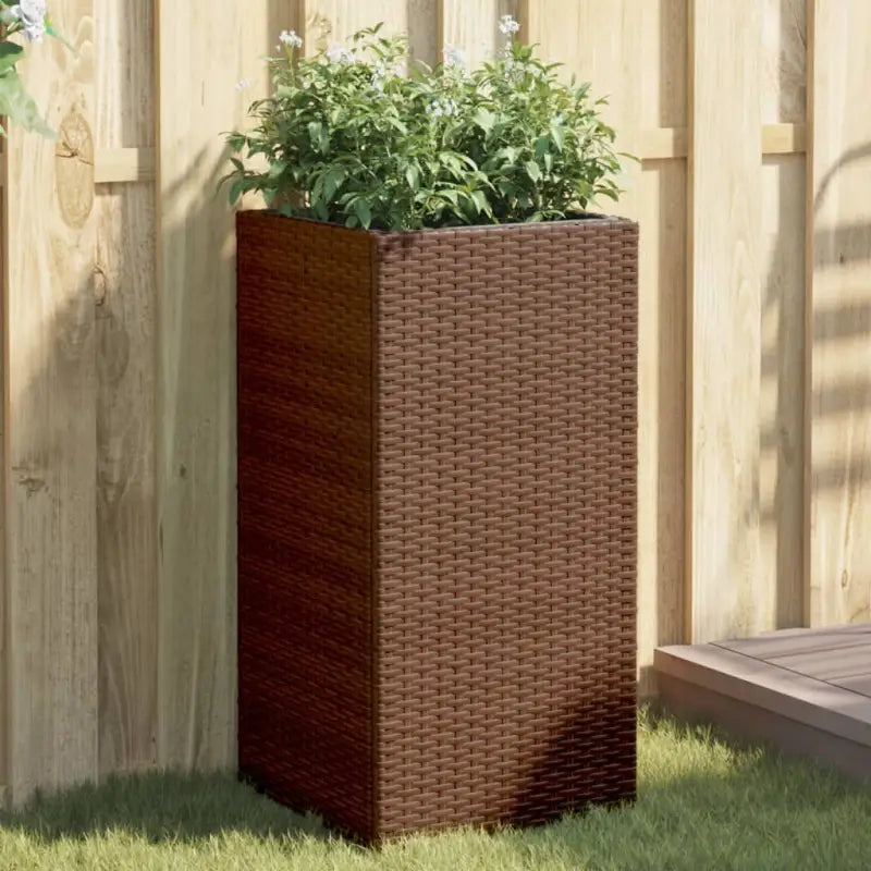 Plantenbakken van poly rattan met nonwoven zak voor buitengebruik - Bruin / 40 x 40 x 80 cm / 2 - Bloempotten &