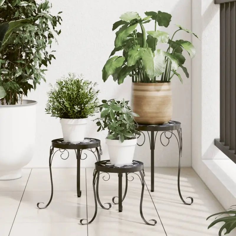 Plantenstandaard met mozaïeken tafelblad en elegante poten - Zwart / 26 x 35 cm / 3 - Plantenstandaarden
